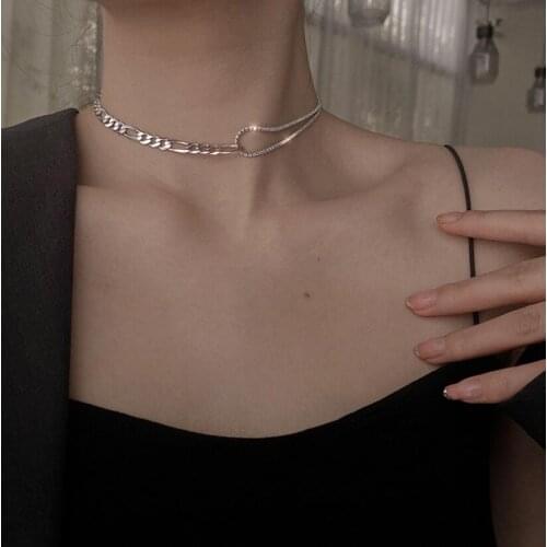 925 Sterling Silver Asymmetric Tennis Zircon Chain Necklace for Women Simple Stitching Clavicle Chain Trend Jewelry S-N259