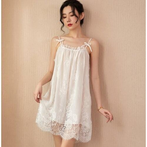 Oversize Female Lace Nightgown Lady Sexy Spaghetti Strap Night Dress Women Nighties Sleepwear Nightwear Sling Lingerie Underwear