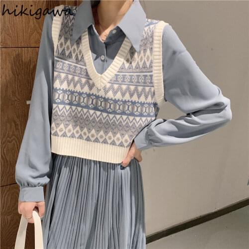 Hikigawa Womens Clothing Y2k Aesthetic Vest Women Korean Fashion 2021 Tank Top for Female Sleeveless V Neck Sweaters Vests