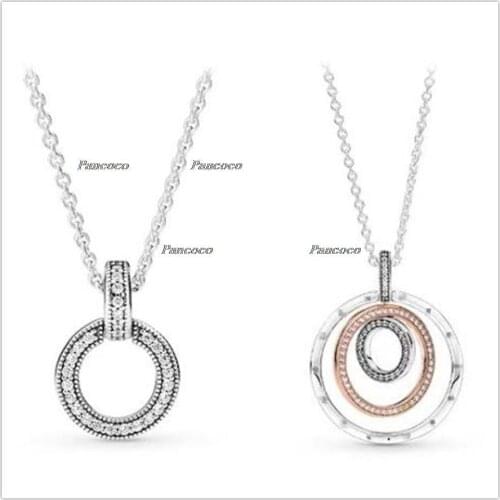 Authentic 925 Sterling Silver Necklace Two-tone Circles Pendant & Necklace For Women Bead Charm Diy Fashion Jewelry
