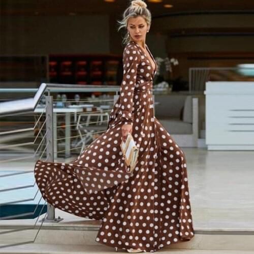 Paris Girl Polka Dot Dress Red Long Sleeve Summer Dress Women Boho Dresses Ladies Sexy High Split Tunic Women Long Dress Summer