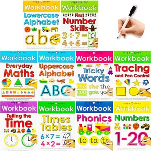 10pcs/set Erasable Repeated Practice English Original Study Atlas Alphanumeric Vocabulary Workbook With Pen For Kids Aged 3-6