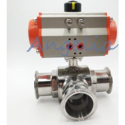 2" Sanitary Stainless 304 Three way T-port Tri-Clamp Pneumatic Ball Valve
