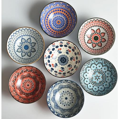 2Pcs/Set 4.7 Inch Underglaze Rice Bowl Retro Ceramic Bowl Soup Bowl Noodle Bowl Household Tableware Set