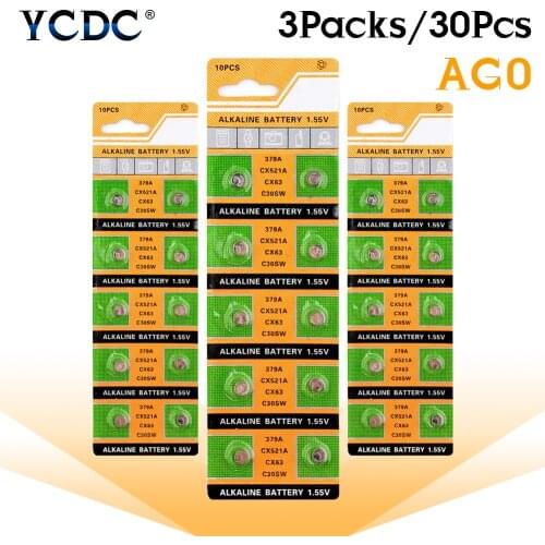 YCDC 30Pcs AG0 LR521 379 V520 SR521SW Button Cell Coin Battery 1.55V For Watch Toy Alkaline Disposable Batteries