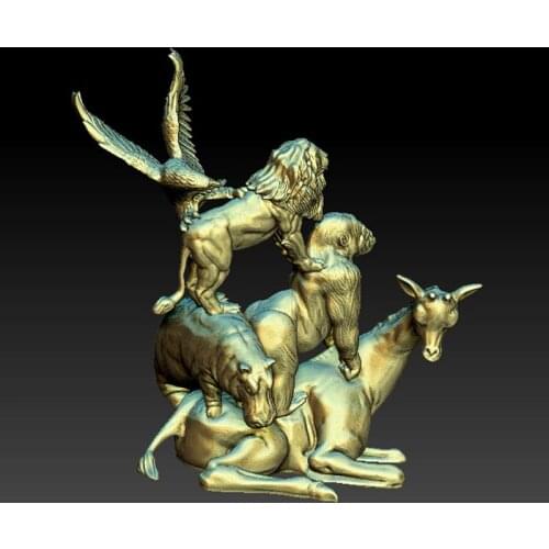 3D model for cnc or 3D printers in STL file format -Three lions Sculpture Model for CNC, Artcam, Aspire