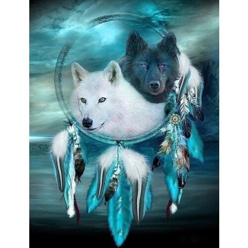 5D DIY Diamond Painting Kits Full Round With AB Drill Dreamcatcher Wolf Diamond Embroidery Animal Mosaic Pattern Crystal Decor