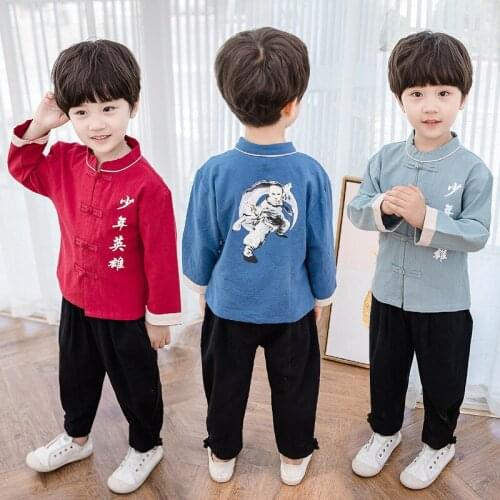 Child Autumn New Boys Tang Suit Traditional Chinese Clothing Retro Embroidery Tang Dynasty Hanfu Dress Kung Fu Chinese Costumes