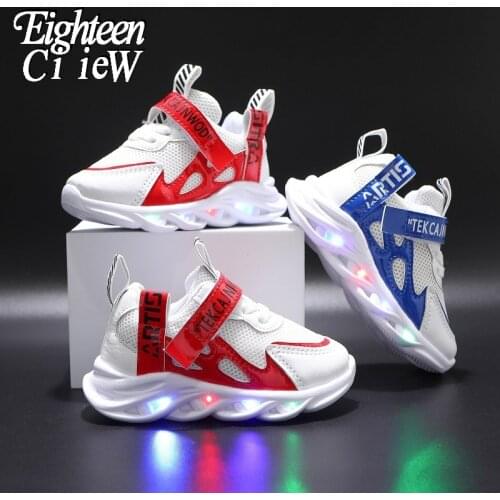 Size 21-30 New LED Children Glowing Shoes Baby Luminous Sneakers Boys Lighting Running Shoes Kids Breathable Mesh Sneakers