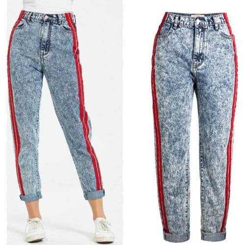 2021 Denim Pants Snowflake Blue Loose Comfortable Stitching Ribbon High Waist Fashionable Casual Straight Boyfriend Jeans