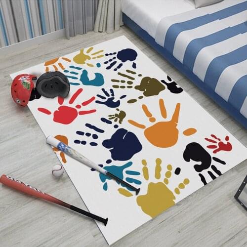 Good Quality Interest Children Flannel Carpet Baby Multicolor Hand Print Carpet Baby Carpet Play Childrens Mat Rectangular