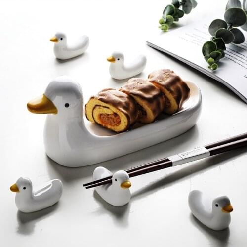 Creative Ceramic Chopsticks Holder Cute Duck Sushi Chopsticks Spoons Tableware Stand Rack Rest Home Restarant Table Decoration