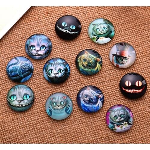 24pcs 12mm 14mm 16mm Cat pattern Round Handmade Photo Glass Cabochons & DIY Handmade Cabochon beads Cameo Settings