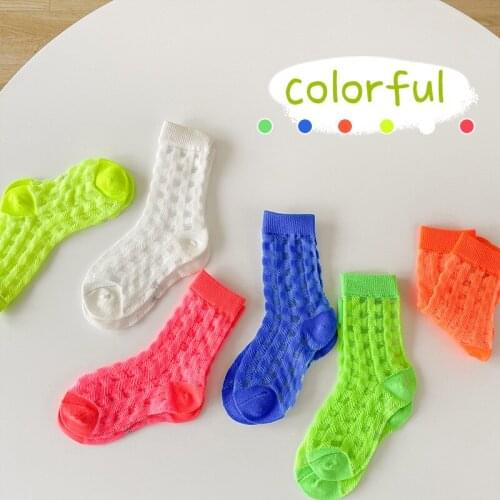 3 Pairs Kids Socks Summer Thin Solid Color Plaid Card Silk Socks Cotton Breathable Mesh Socks For Boys Girls Baby Accessories