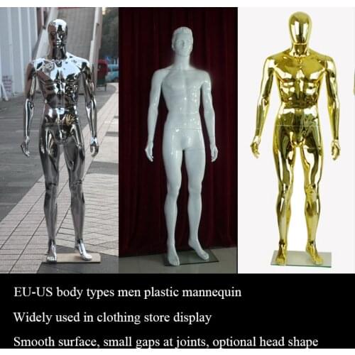 EU & US Body size dress show chrome mannequin Plastic material dummy men clothes store Full-body display model with metal base