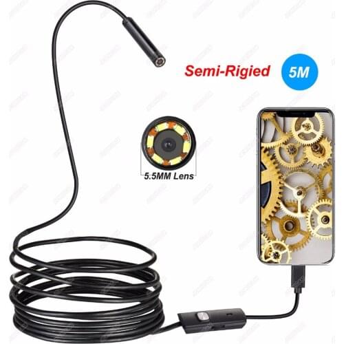 Micro USB Android Endoscope Camera 2/5/10m Semi-rigied 5.5mm Snake Pipe inspection Camera Waterproof OTG Android USB Endoscope