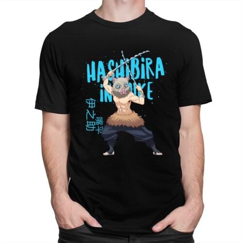 Classic Hashibira Inosuke Demon Slayer T-Shirt for Men Short Sleeved Kimetsu no Yaiba Shirts Anime Tshirt Pure Cotton Tee Merch