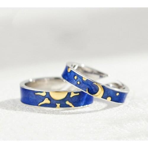 Punk Vintage Silver Color Couples Matching Rings Set For Men Women Sun Moon Star Wing Friendship Engagement Wedding Open Anillos
