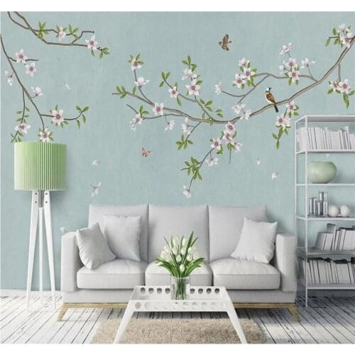 XUE SU Custom mural wallpaper home decoration painting new Chinese style hand-painted flowers and birds background wall