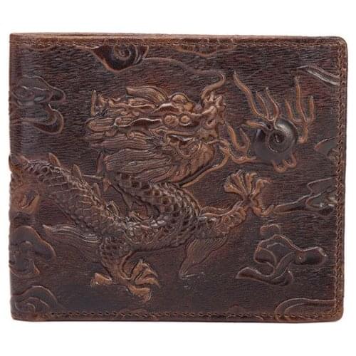 2020 New Wallet Mens and Womens Leather Dragon and Tiger Pattern Wallet 2 Fold Head Leather Wallet mens wallet