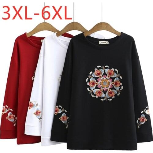 New ladies autumn winter plus size tops for women large pullover long sleeve loose thick black print T-shirt 3XL 4XL 5XL 6XL
