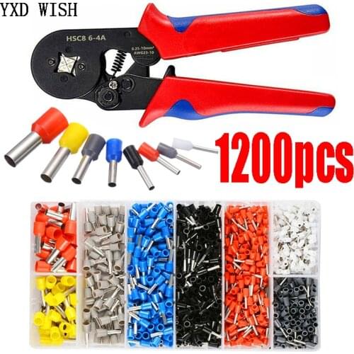 1200pcs/Box Wire Terminal Crimp Connector Insulated Uninsulated Cable Terminals End Ferrules HSC8 6-4A Crimping Pliers Tool Diy