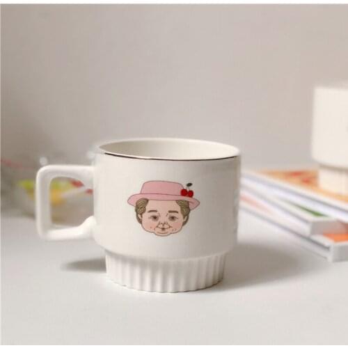 Couple Ceramic Mug Suitable for Coffee Milk Juice Cup Fashion Grandpa and Grandma Pattern Smooth Ceramic Pattern