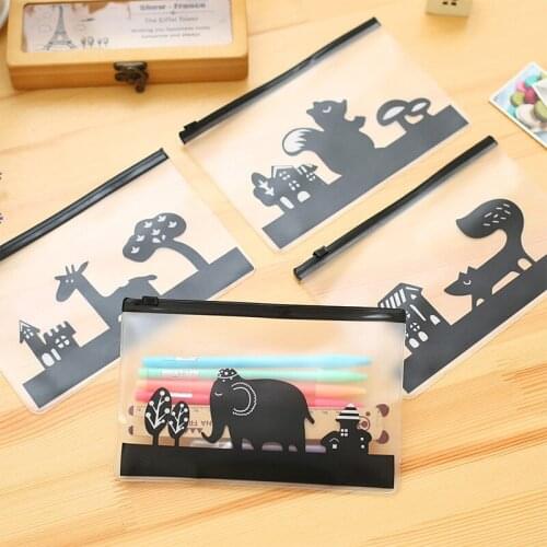Transparent Frosted Black Cartoon Animals Storage Bag Portable Travel Mask Storage Bag Home Office Desk Stationery Organizer Bag