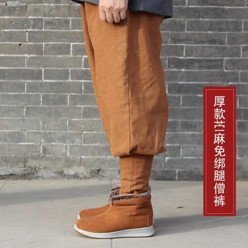 Top quality ramie Autumn&Winter unisex buddhist zen lay meditation pants budda qigong trousers shaolin monks kung fu bloomers
