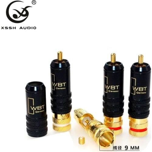 4pcs New Gold Plated Copper RCA Plug Mayitr Durable RCA Connector Screws Soldering Locking Audio Video WBT Plug 53mm*13mm