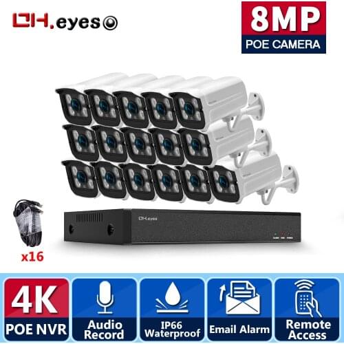 H.265+ 16CH 4K 8MP POE NVR System 8MP security IN/Outdoor waterproof Audio AI Record IP cameras CCTV Video Surveillance kit
