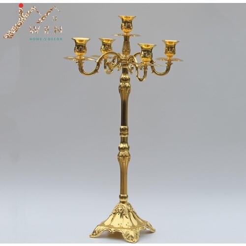 IMUWEN Modern golden plated 5-arms floor candelabra, 63cm height wedding candle holder, centerpiece candle stick