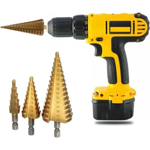 3pcs 4-12mm 4-20mm 4-32mm Large HSS Step Step Cone Drill Titanium Bit Hole Cutter Bit Drilling Power Tool For Metal High Speed