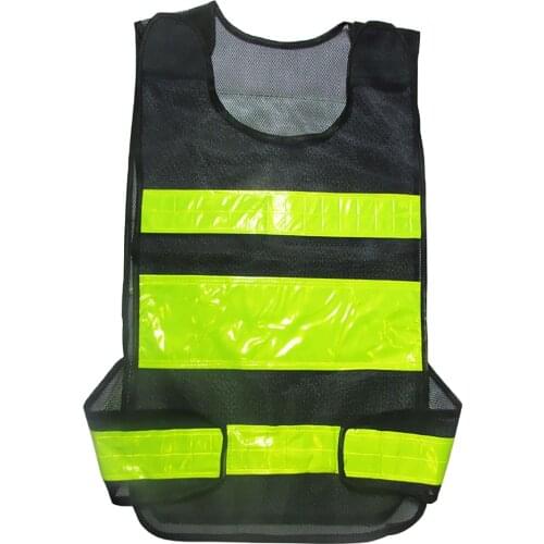 Heavy Duty High Visibility Surveyor Safety Vest Mesh Jacket Bands -Black