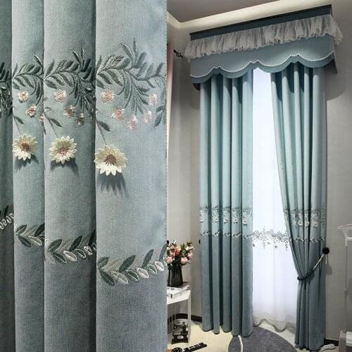 Embossed Embroidered New Chenille Small Fresh Nordic American Pastoral Curtains Living Room Bedroom Bay Window Shading