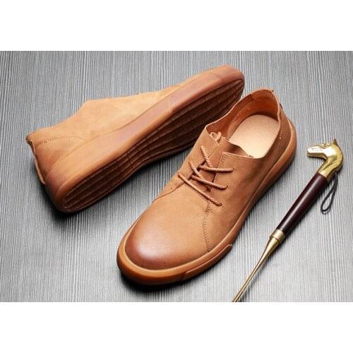 Comfortable Men New Style Real Leather Oxfords All Season Soft Bottom Retro Casual Dress Shoes Male Flat Lace Up Formal Shoes