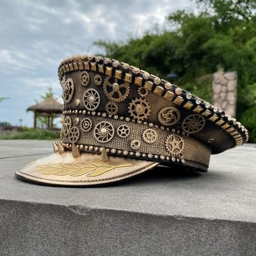 Steampunk Military Hat Germany Officer Visor Cap Army Hat Punk Police Cap Cosplay Halloween Hat Size M L XXL