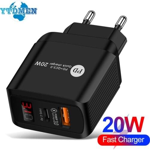 PD 20W USB Type C Charger LED Fast Phone Charger Adapter For iPhone 12 AirPods iPad Huawei Xiaomi Samsung Quick charge 3.0 4.0