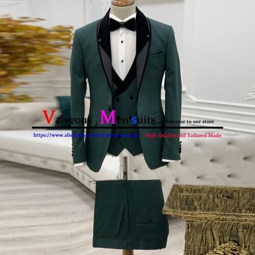 Green Business Men Suits for Wedding Groom Tuxedo Tailor-Made Best Man Outfit Groomsmen Attires 3 Piece Man Terno Masculino 2022