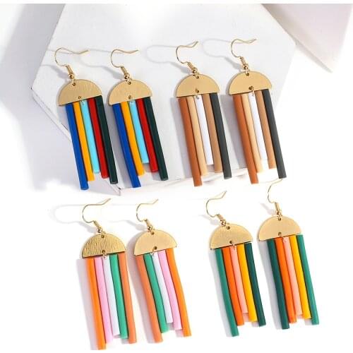 AENSOA Candy Color Unusual Womens Polymer Clay Drop Dangle Earrings Geometric Colorful Pendants Long Earring Jewelry Gifts