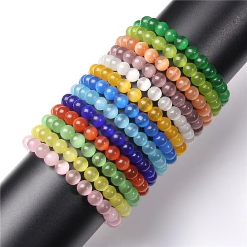 Women Cat Eye Stone Bracelets For Men Opal Mixed Colorful Beads Bracelet Stretch Cord Chain Bangles Reiki Exquisite Jewelry