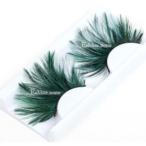 ICYCHEER Makeup Green Feather Eyelashes Long Fancy Eye Lash Party Extension Beauty