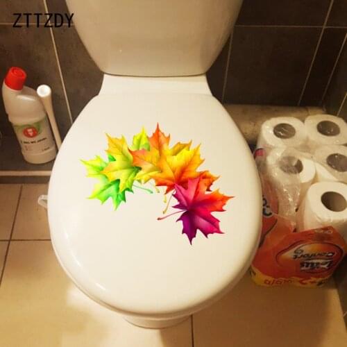 ZTTZDY 24.8×19.5CM Colorful Maple Leaves Fashion WC Toilet Cover Stickers Home Room Wall Decoration T6-0254