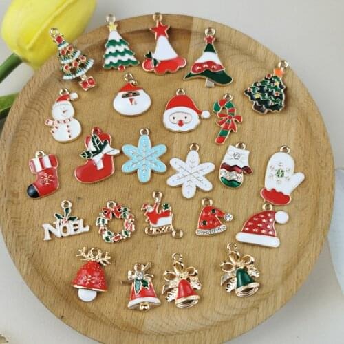 10Pcs Classics NewYear Fashion Enamel Charms Christmas Ornaments Drop Oil Pendants Making Needlework Diy Christmas Jewelry