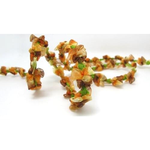 2 Yards Woven Rococo Ribbon Trim with Colorful Chiffon Flower|Decorative Floral Ribbon|Scrapbook Materials|Clothing|Decor