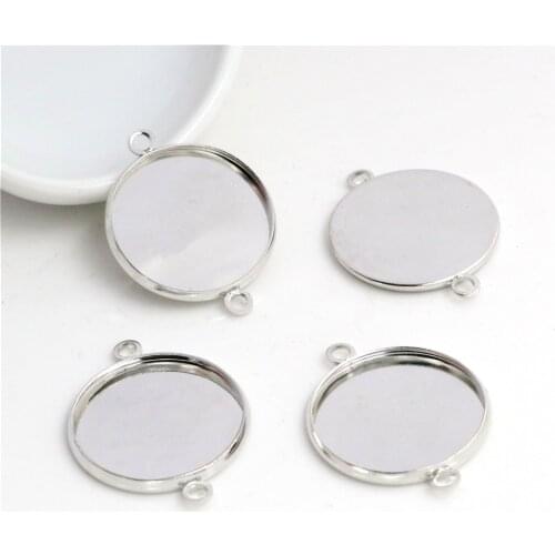 20pcs 20mm Inner Size Stainless Iron Material Rhodium Color Plated Simple Style Cabochon Base Cameo Setting Pendant Tray (S2-25)