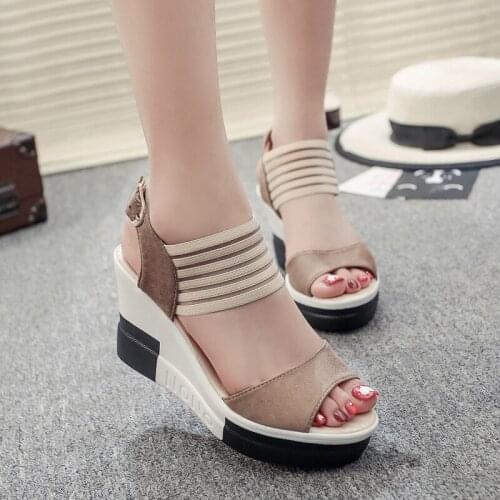 2021 Womens Platform Wedge Sandals Womens Casual High Heels Open Toe Comfortable Fish Mouth Shoes Zapatos De Mujer