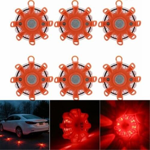 6PCS 8 LED Road Flares Flashing Warning Emergency Disc Lamp Roadside Safety Light Car Truck Strobe Lights Emergency Lights