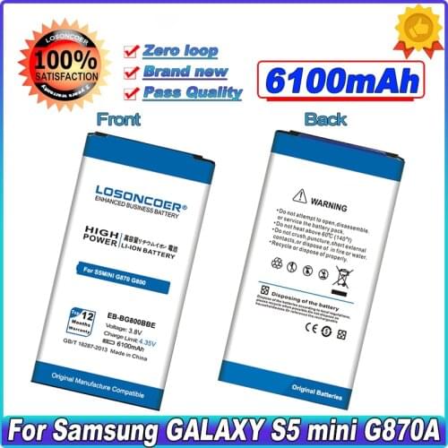 LOSONCOER 5900mAh EB-BG800CBE Battery For Samsung Galaxy S5 Mini Battery G870 G800 G800H G800F S5mini Bateria