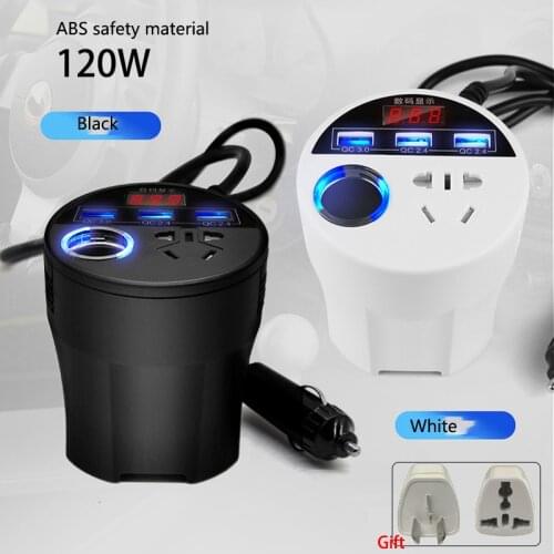 Car Power Inverter 24V 12v 220v 120W Led Display 3 USB Ports + Cigarette Lighter QC3.0 inversor 12 v 220 v fonte automotiva